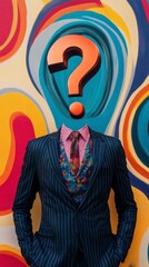 Wall Mural - abstract surreal portrait of a headless figure in a colorful suit against a vibrant background, mystery concept