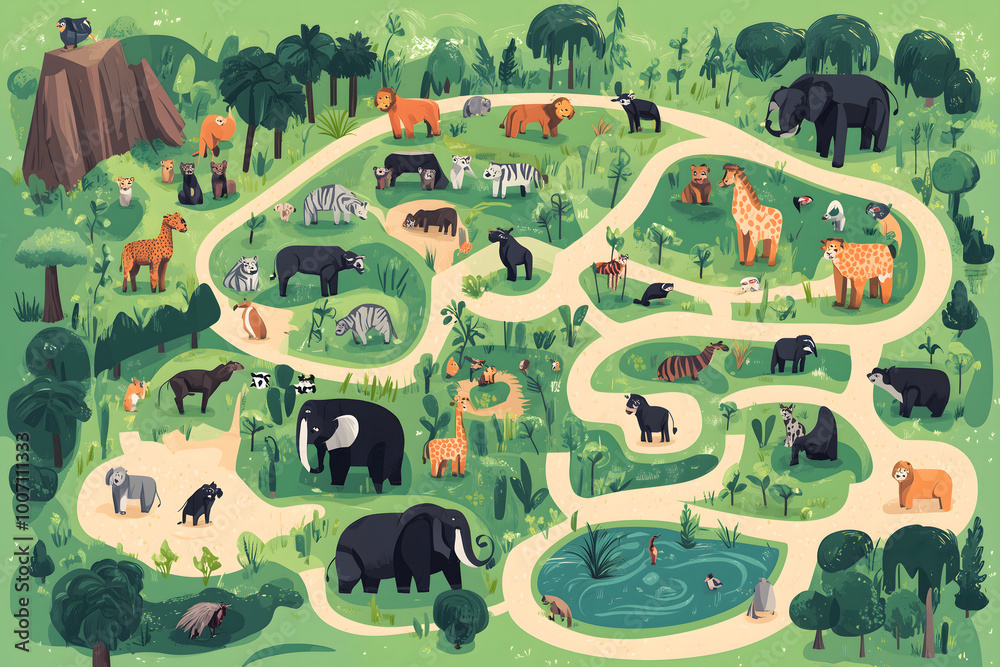 Random Zoo Map A map of the zoo with all its animals Zoo Map and Adventure Concept ...