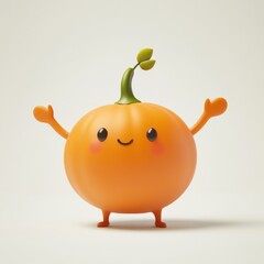 The character of a pumpkin is isolated on a transparent background in 3D