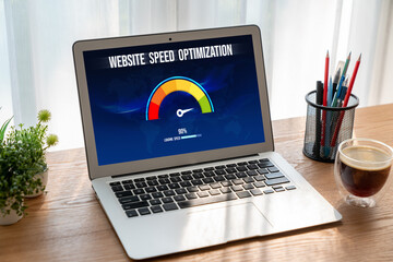 Computer software evaluating website loading speed. Concept of improving website loading speed snugly.