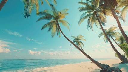 A sunny day at the beach with palm trees swaying in the breeze