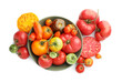 © New Africa - Different ripe tomatoes in bowl on white background, top view