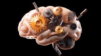 Poster - A stylized brain made up of gears and cogs, symbolizing the mechanics of learning, problem-solving, and critical thinking.