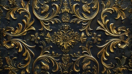 close-up shot of a gold and black wallpaper with intricate design