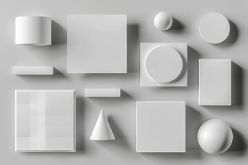 collection of white objects on a gray surface, great for product or minimalist design illustration