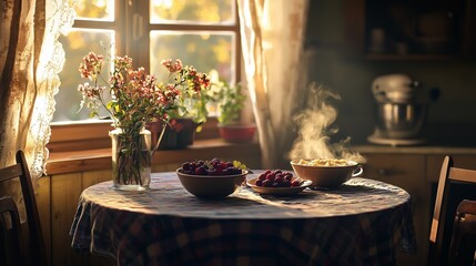 breakfast nook featuring a small round table set for two