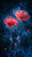 Wall Mural - Three roses with a blue background in a colorful image