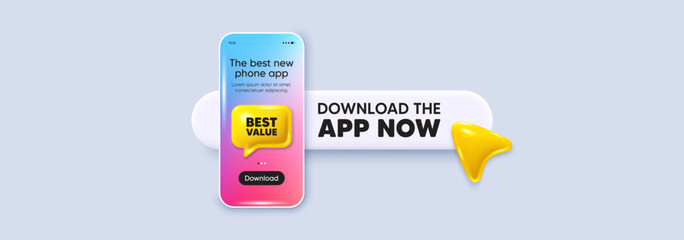 Sticker - Download the app now. Phone mockup screen. Best value tag. Special offer Sale sign. Advertising Discounts symbol. Phone download app search bar. Best value text message. Vector