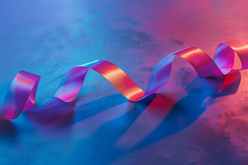 Wall Mural - A long ribbon with a purple and orange stripe is shown on a blue background