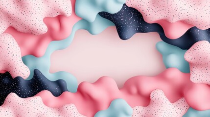 Poster - This abstract image showcases a blend of pastel pink, blue, and white shapes with soft textures and speckled patterns creating a playful artistic design.