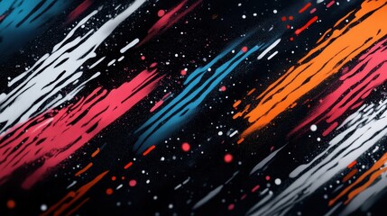 Poster - Bold, dynamic abstract paint strokes in vibrant colors like orange, pink, and blue on a dark background, showcasing movement and energy.
