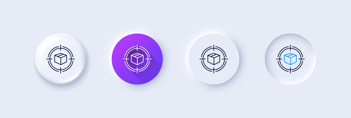 Aufkleber - Parcel tracking line icon. Neumorphic, Purple gradient, 3d pin buttons. Delivery monitoring sign. Shipping box in target symbol. Line icons. Neumorphic buttons with outline signs. Vector
