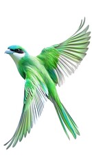 Wall Mural - Green Broadbill Bird Flying on White Background, Photo Realistic, Wallpaper, Cover and Screen for Smartphone, PC, Laptop, 9:16 and 16:9 Format