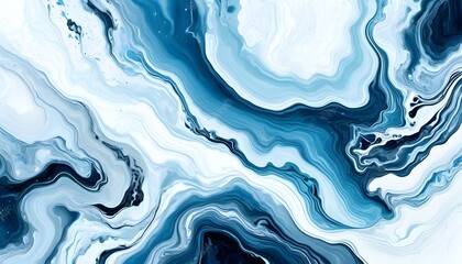 Wall Mural - Serene abstract blue and white swirls creating a mesmerizing marbleized effect with calming fluid textures and waves in a tranquil cool palette