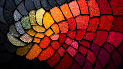 Aufkleber - Colorful mosaic pattern featuring vibrant red, orange, yellow, and green shapes arranged in an abstract design