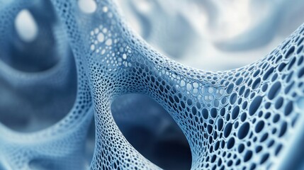 Wall Mural - abstract blue 3d textured surface with a complex network of interconnected circles, creating a futur