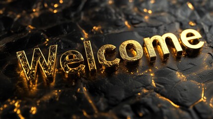 Luxury Welcome word on golden marble background. Greeting text for events, weddings, promotions and hospitality business