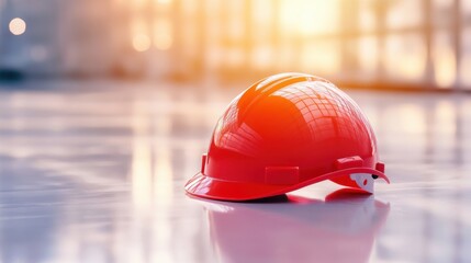 Safety helmet on a construction site with a focus on its durability and design features.