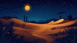 © h4kunA - A crescent moon shines in the desert night sky, illuminating the dunes and silhouetted buildings.