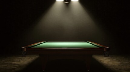 Wall Mural - A pool table illuminated by a spotlight in a dark room.