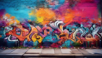 Colorful graffiti on brick wall