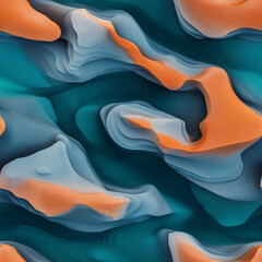 Canvas Print - Abstract flowing, layered shapes in blue and orange seamless pattern background.