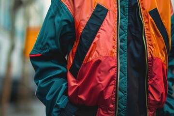 A person dressed in a colorful jacket and hat, suitable for festivals or casual wear