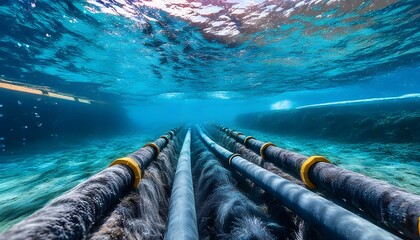 Wall Mural - Underwater installation of electrical cables on the ocean floor for energy transmission