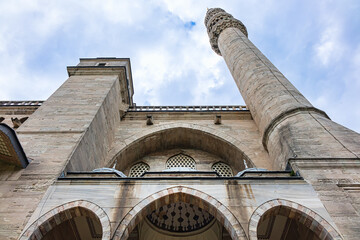 Architectural fragments of famous Suleymaniye Mosque (from 1557) - Ottoman imperial mosque located on the Third Hill of Istanbul. Mosque is one of the best-known sights of Istanbul, Turkey.