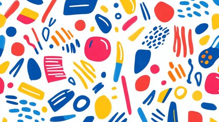 Poster - A vibrant and playful abstract pattern featuring bold, colorful shapes and lines.