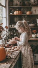 Sticker - A little girl standing in front of a table filled with cookies