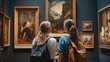 © h4kunA - Two women admiring a painting in an art gallery, standing with their backs to the camera, both wearing backpacks.