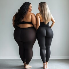 Two Women in Black Leggings, Back View