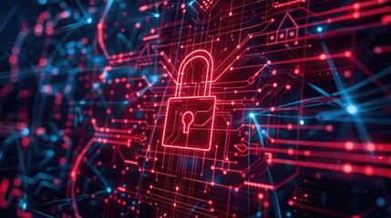 A red lock icon on a digital screen