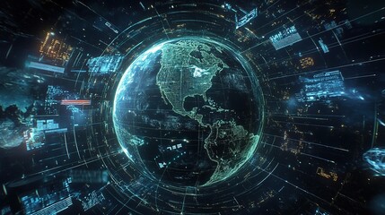 Poster - Futuristic Earth Visualization with Digital Elements