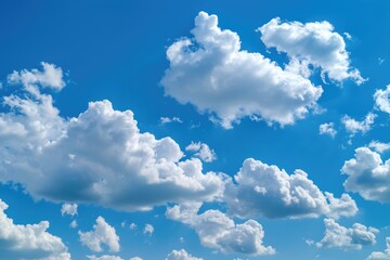 A commercial airliner soaring through a bright blue and fluffy cloud-filled sky