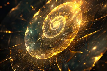 Wall Mural - a spiral of gold and blue colors with a starry background, generative ai image