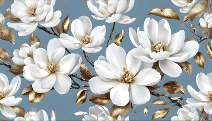 Wall Mural - Elegant White and Gold Plumeria Blossoms Displayed on Pure White Background