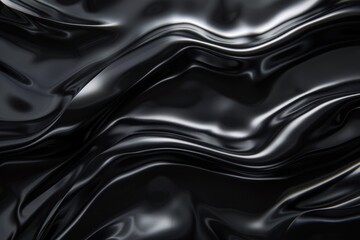 Abstract black wave banner with fluid curves on dark background.