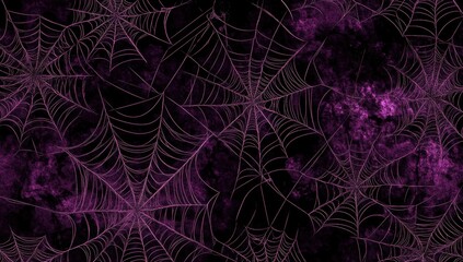 Wall Mural - purple spider webs on a dark background, a halloween web pattern with cobwebs and spiders generative