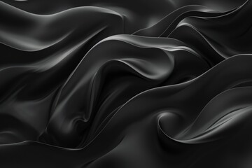 Abstract black wave banner with fluid curves on dark background.