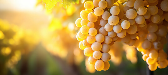 Yellow-toned white grapes on the vine