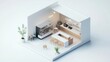 © Rauf - Isometric room minimal cafe store open inside interior architecture 3D rendering.