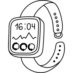 Fototapete - Cute outline wrist smart watch and fitness tracker showing day activity, steps, heartbeat. Intelligence device with display and silicone bracelet. Electronic hand accessory from Internet of things