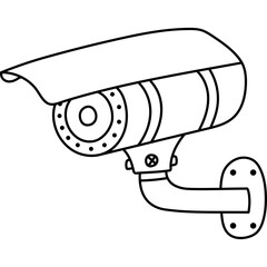 Fototapete - Cute outline smart security camera for home safety, surveillance. Hand drawn closed CCTV camera to protect public and private property isolated. Remote house security device controlling via telephone