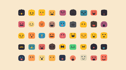 Poster - Colorful Vector Emoji Set of 81 Friendly Emoticons - Emojilicious v0.1, Expressive Faces Illustrations, Social Media Graphics, Communication Icons, Digital Art Pack