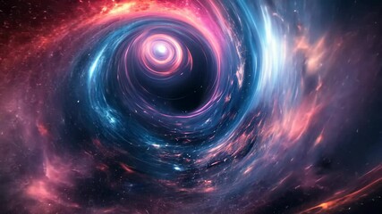 Wall Mural - A black hole in space, surrounded by swirling red and blue nebulae