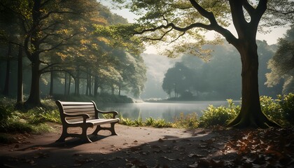 Wall Mural - Mysterious fog shrouding a tranquil forest, evoking an enchanting ambiance of nature and mystique