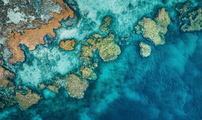 Wall Mural - Aerial view of tropical blue barrier reef