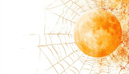Wall Mural - halloween background with spider webs and a full moon range color scheme, white space on the left si